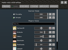 The settings page, showing user volumes